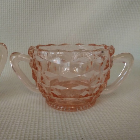 Vintage Depression Era Jeannette Creamer n Sugar Bowl in "Cube Pink" - Picture 13 of 14